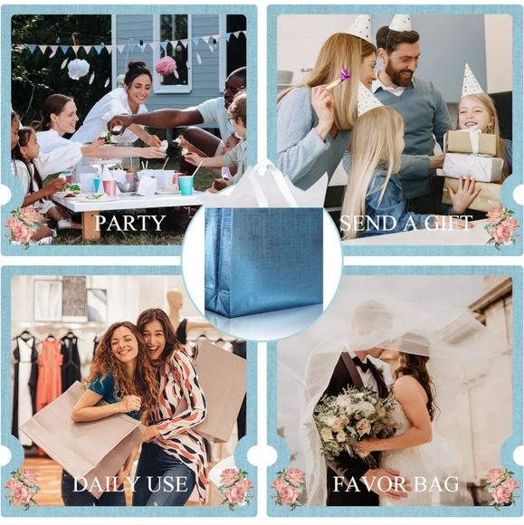 $5 Reusable Tote Gift Bags Large Handles & Insert 12.6 x 11 x 4.7" Pink Or Aqua - Picture 8 of 11